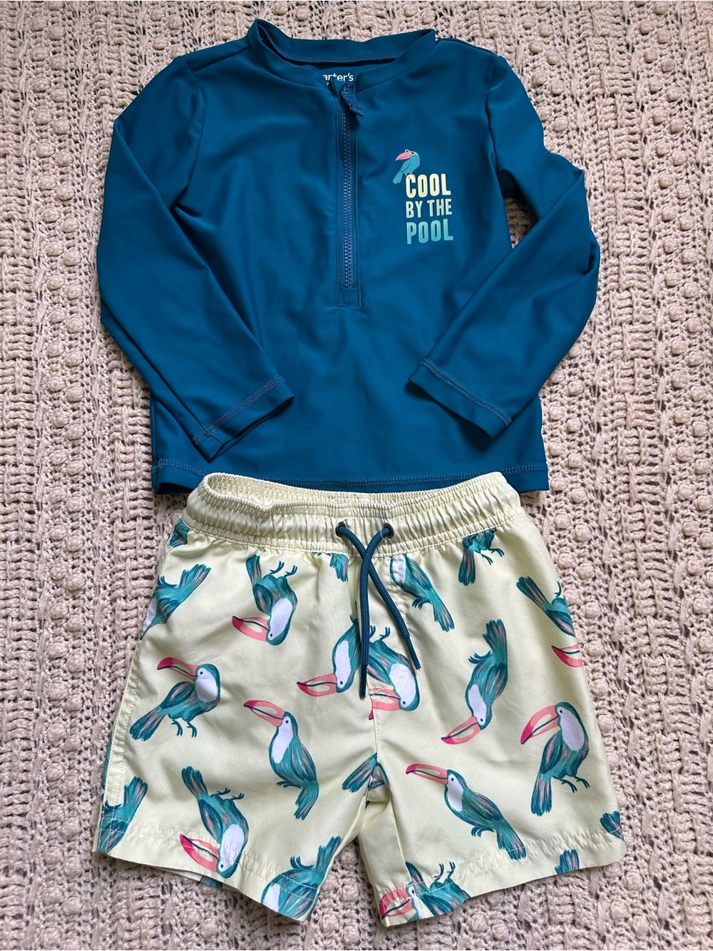 Carter's Teal Rash Guard with Light Green Swim Trunks